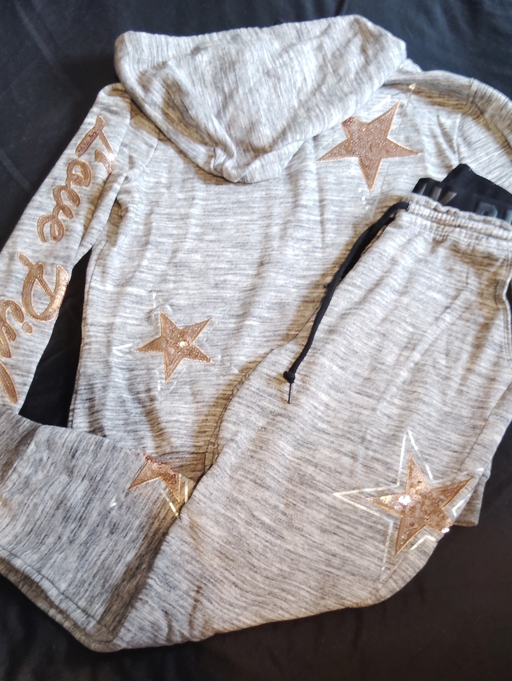PINK Victoria's Secret Gray Jogger Set with Rose-Gold Star Accents S NEW